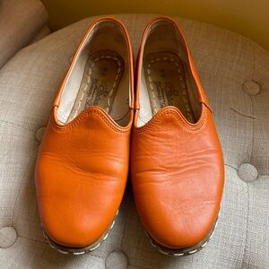 Sabah Orange Leather Loafer Slip On Flats Size 41 9.5 EUC